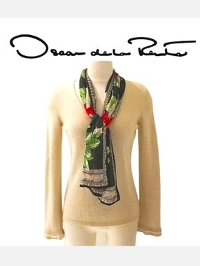 Oscar de la Renta Vintage Black & Multi Color Floral Print Oblong Scarf